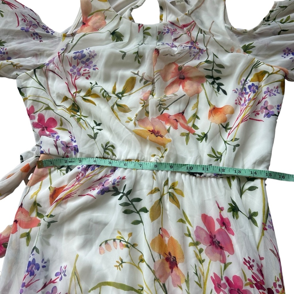Calvin Klein flutter sleeve cold shoulder white floral chiffon maxi dress 12 - Picture 9 of 10